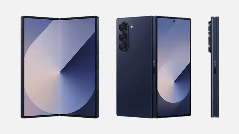 Pressbild visar Samsung Galaxy Z Fold 6 från alla vinklar